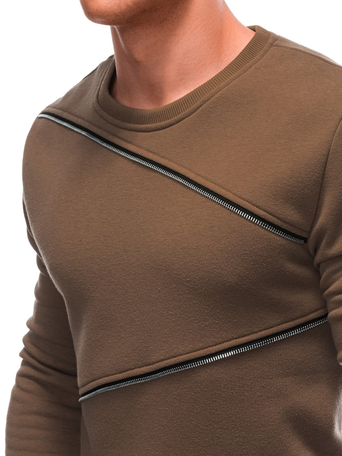 Men's sweatshirt with decorative zippers OM-SSNZ-22FW-005 - brown V3
