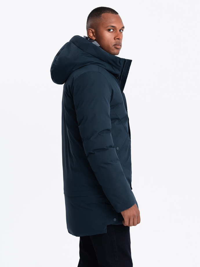 Men's long seasonal outdoor style jacket - navy blue V2 OM-JALJ-0202
