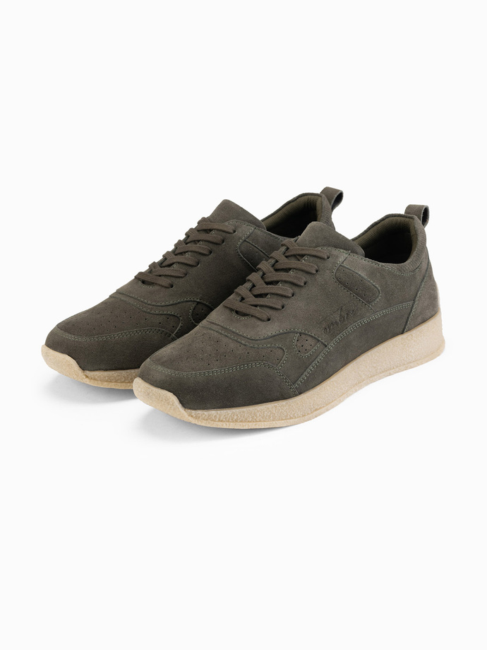 Lightweight suede men's sports style sneakers - olive V1 OM-FOSL-0205
