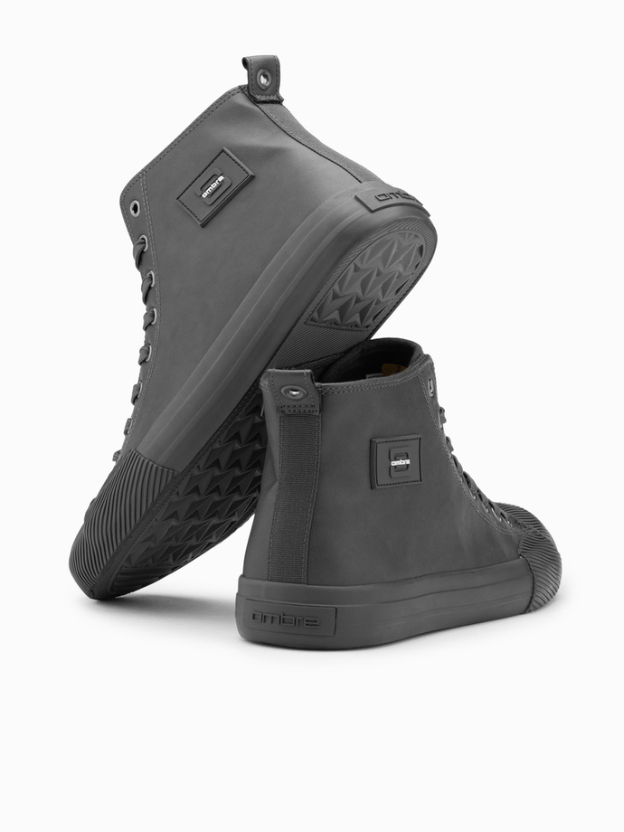 Męskie wysokie buty trampki z ozdobnym noskiem – szare V2 OM-FOTH-0157