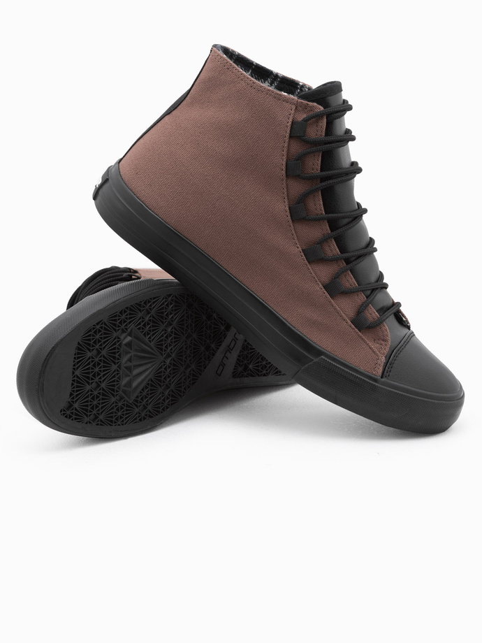 Buty męskie trampki z łączonych materiałów - brązowe V6 OM-FOTH-0143