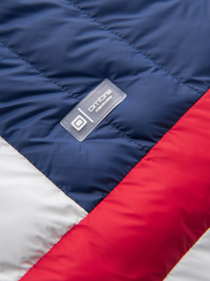 Kolorowa sportowa kurtka męska w stylu retro – niebiesko-biała V1 OM-JALP-0175