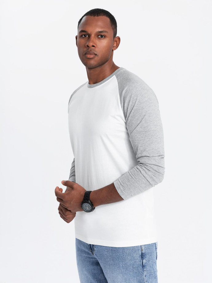 Men's longsleeve with raglan contrast sleeves - white and gray V5 OM-LSCL-0105