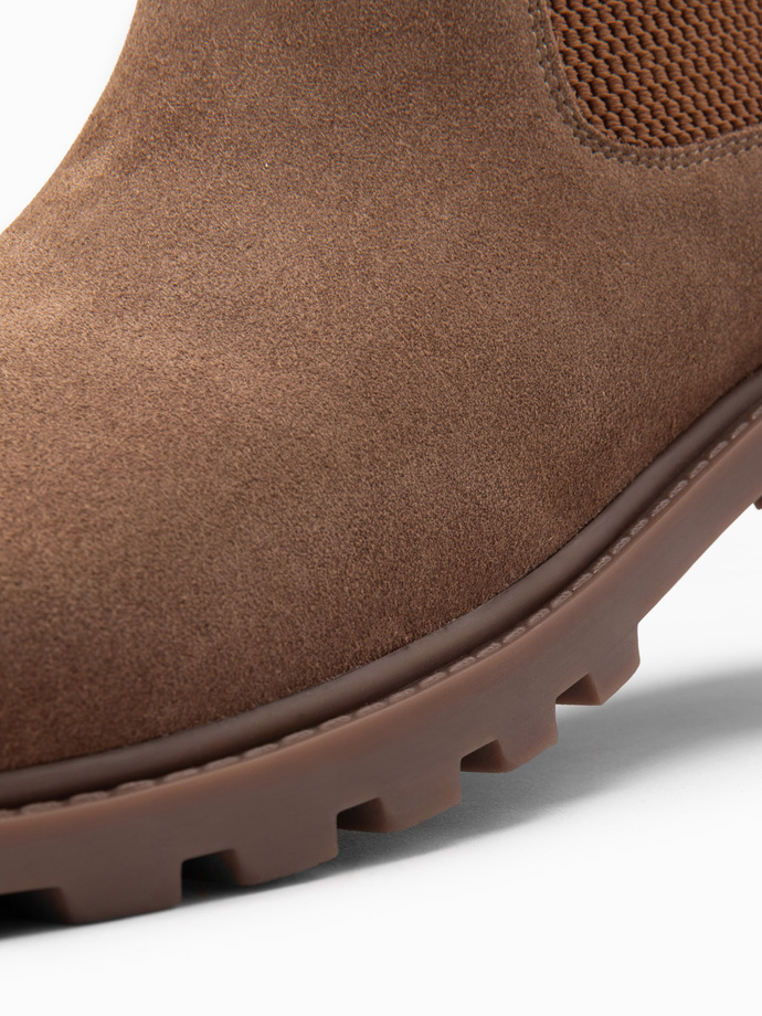Wsuwane zamszowe męskie buty z wysoką cholewką – jasnobrązowe V4 OM-FOBO-0173