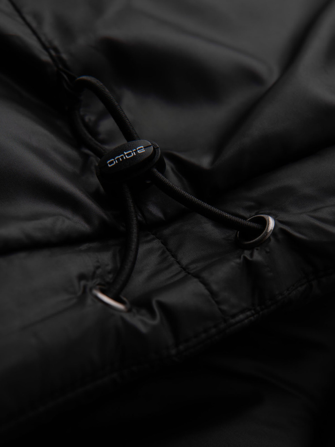 Pikowana kurtka męska puffer z kapturem – czarna V1 OM-JAHP-0235