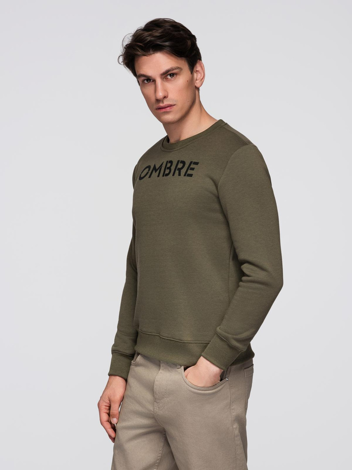 Classic men's sweatshirt with inscription - dark olive V2 B1711