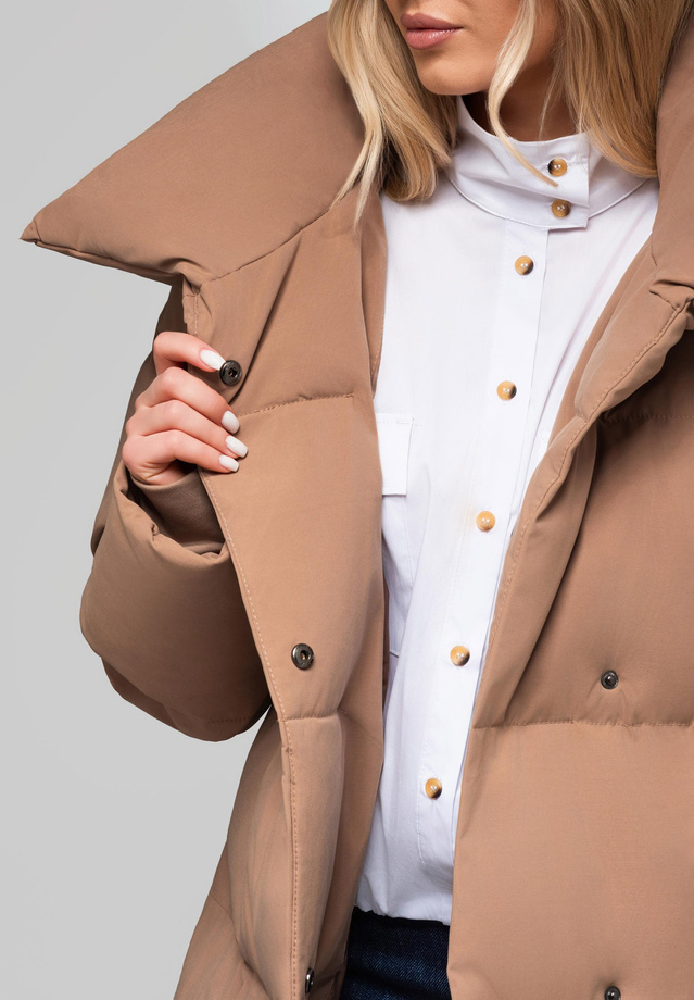 Women's quilted jacket with belt and collar OW-JAHP-0106 v3 - brown