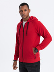 Men's unbuttoned hooded sweatshirt - red V6 OM-SSZP-0124