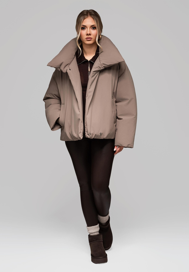 Women's quilted jacket with stand-up collar OW-JALP-0101 v3 - taupe