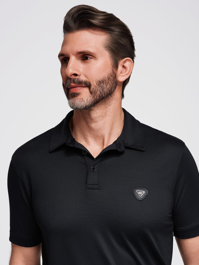 Stylish men's stretch fabric polo shirt - black V1 OM-POSS-0150