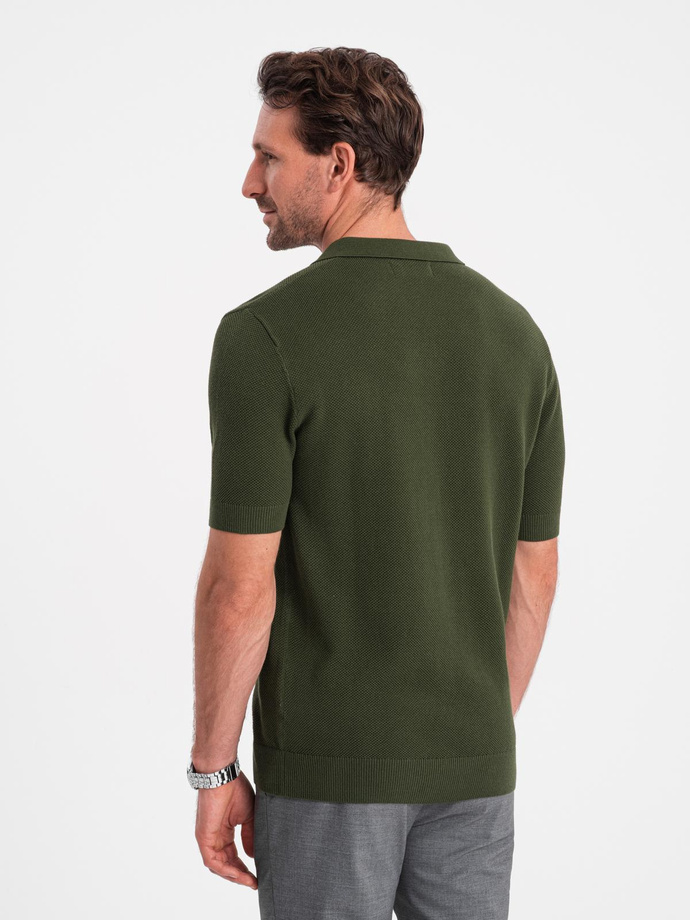 Men's cotton structured knit polo shirt - olive V1 OM-POSS-0117