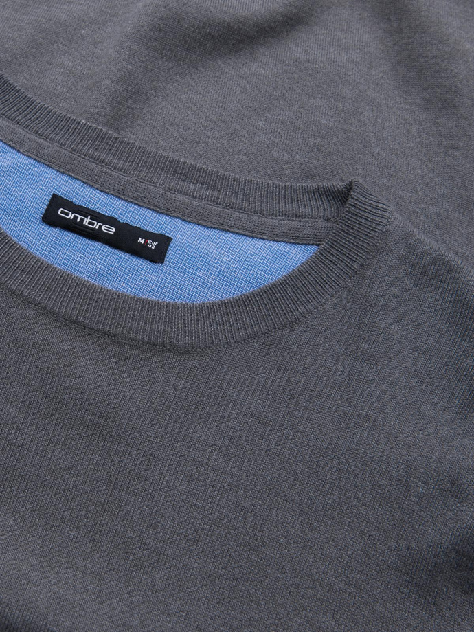 Classic BASIC men's viscose sweater with round neckline - grey melange V1 OM-SWBS-0106