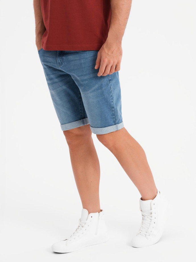 Men's denim shorts with rolled up leg - blue V2 OM-SRDS-0164