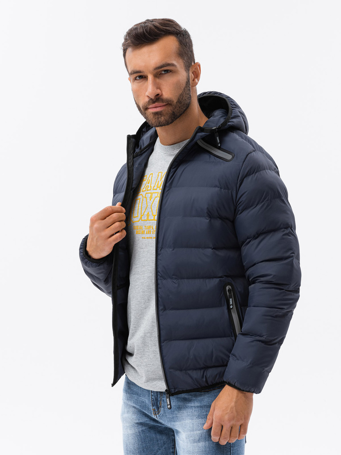 Men's mid-season quilted jacket - dark grey C451