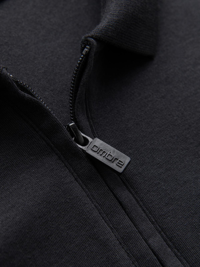 Męska koszulka z zapinanym na zamek kołnierzykiem polo – czarna V8 OM-POSS-0132