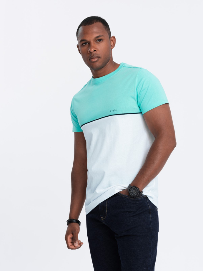 Men's two-tone cotton T-shirt - mint and white V3 S1619
