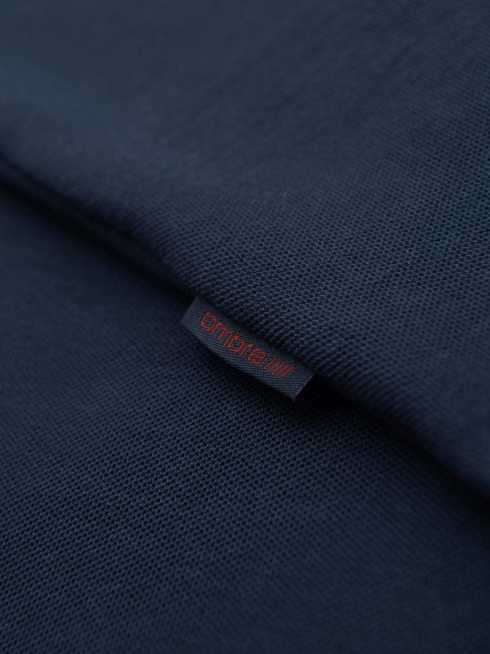 Men's T-shirt with contrasting inserts and v-neck - navy blue V1 OM-TSCT-0198