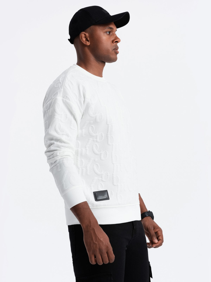 Men's RELAXED FIT sweatshirt with embossed letters - ecru V2 OM-SSNZ-0164