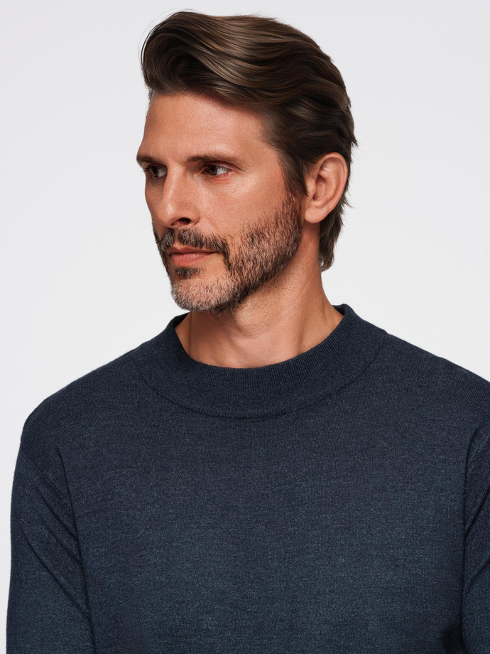Men's knitted half turtleneck with viscose - navy blue V4 OM-SWTN-0125