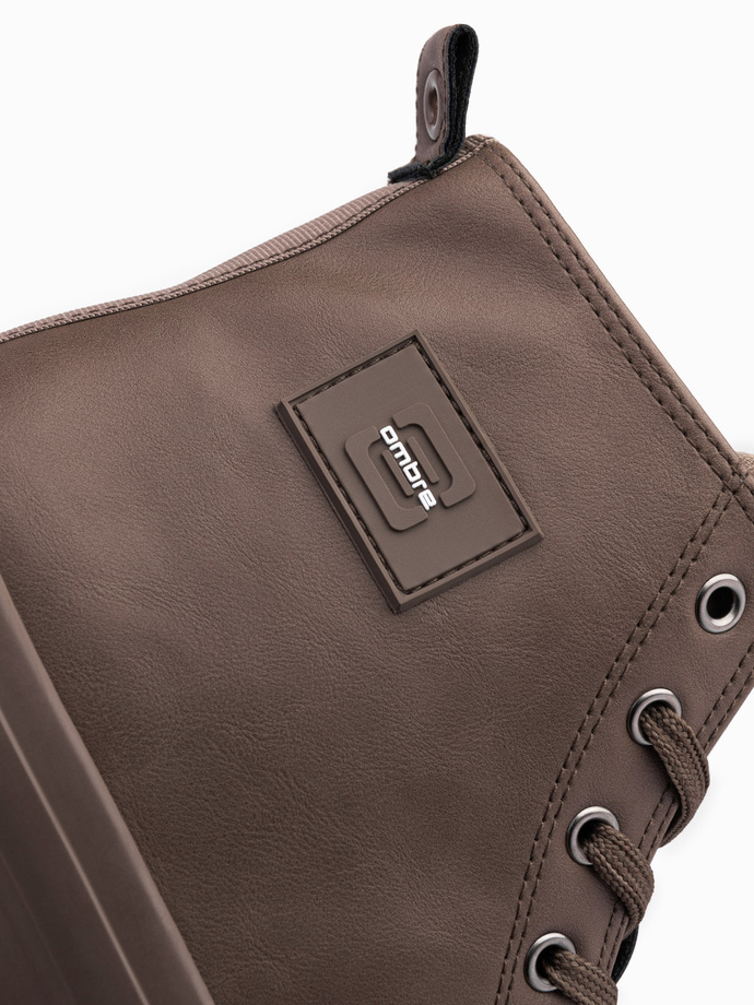 Wysokie męskie buty trampki z ozdobnym noskiem – brązowy V4 OM-FOTH-0157