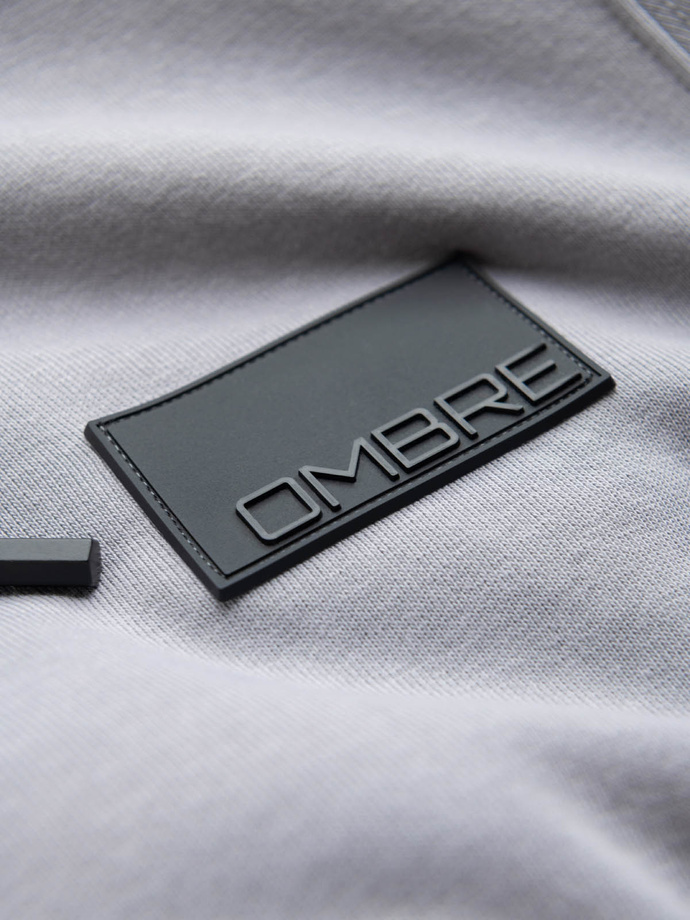 Męska rozpinana bluza dresowa z kapturem i naszywką – szara V1 OM-SSZP-0140