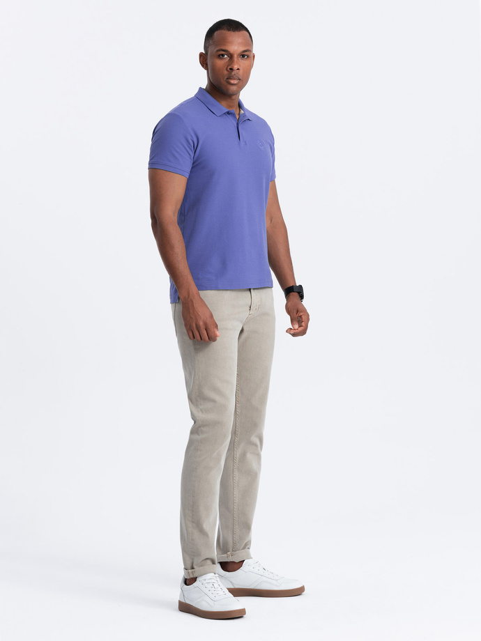BASIC men's single color pique knit polo shirt - purple V12 OM-POBS-0100