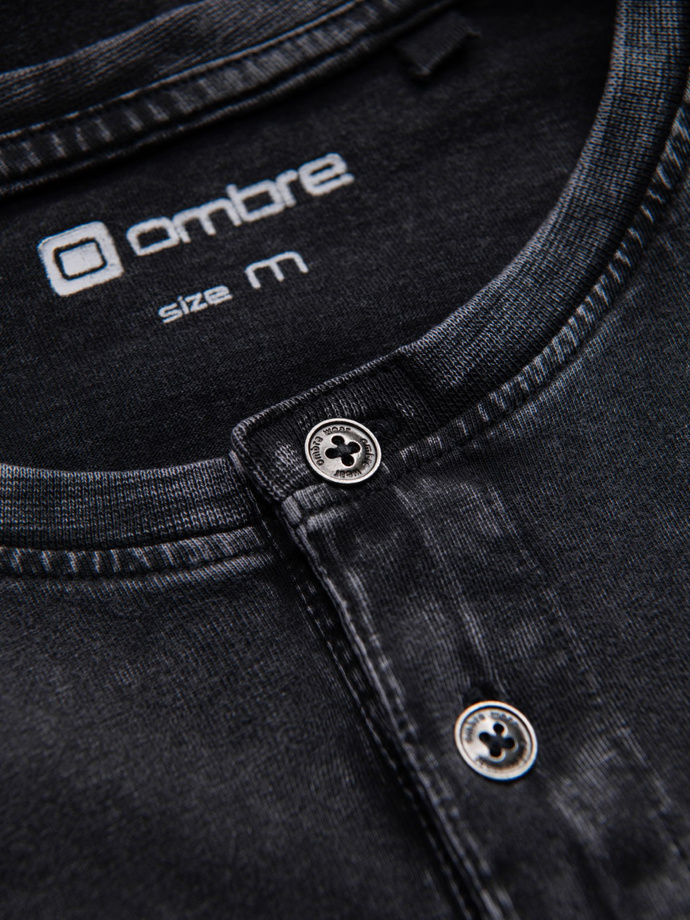 Men's wash henley longsleeve with raglan sleeves - black V1 OM-LSWL-22FW-001