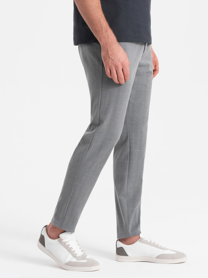 Men's classic cut pants in a delicate check - grey V3 OM-PACP-0187