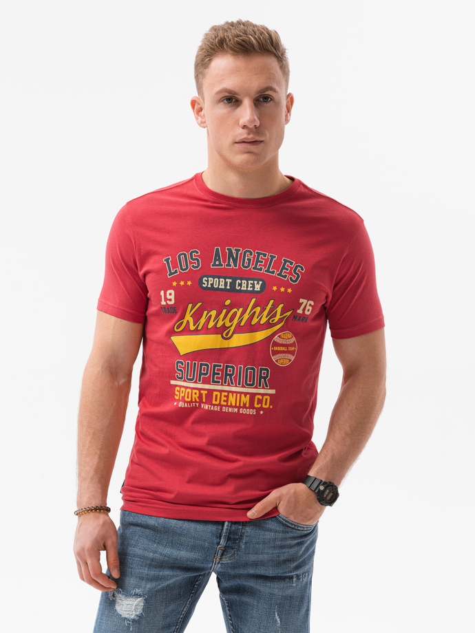 Men's printed t-shirt V-23C- red S1434