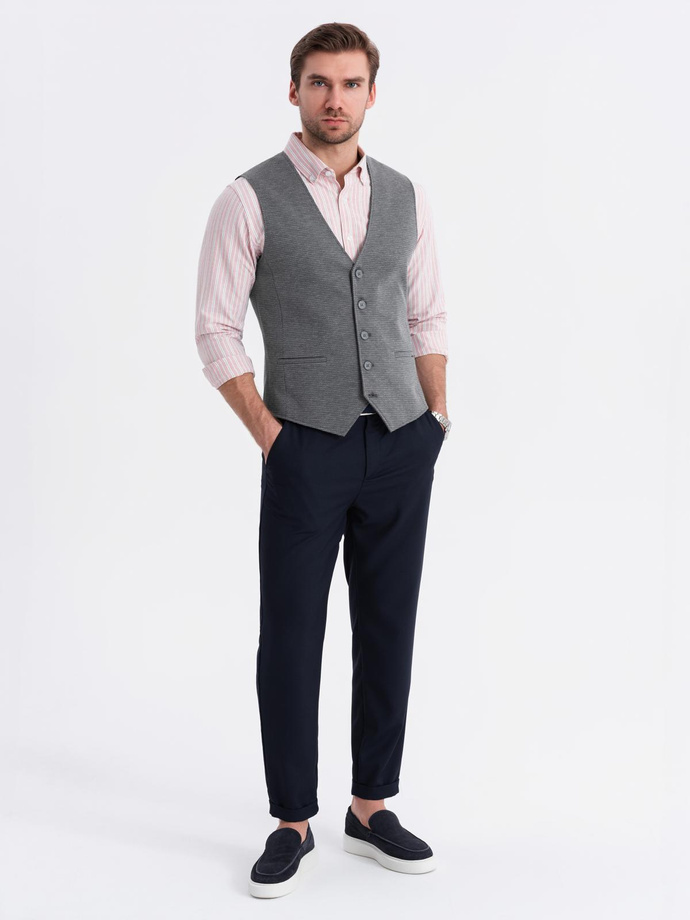 Fitted elegant men's structured knit vest - graphite V3 OM-BLZV-0147
