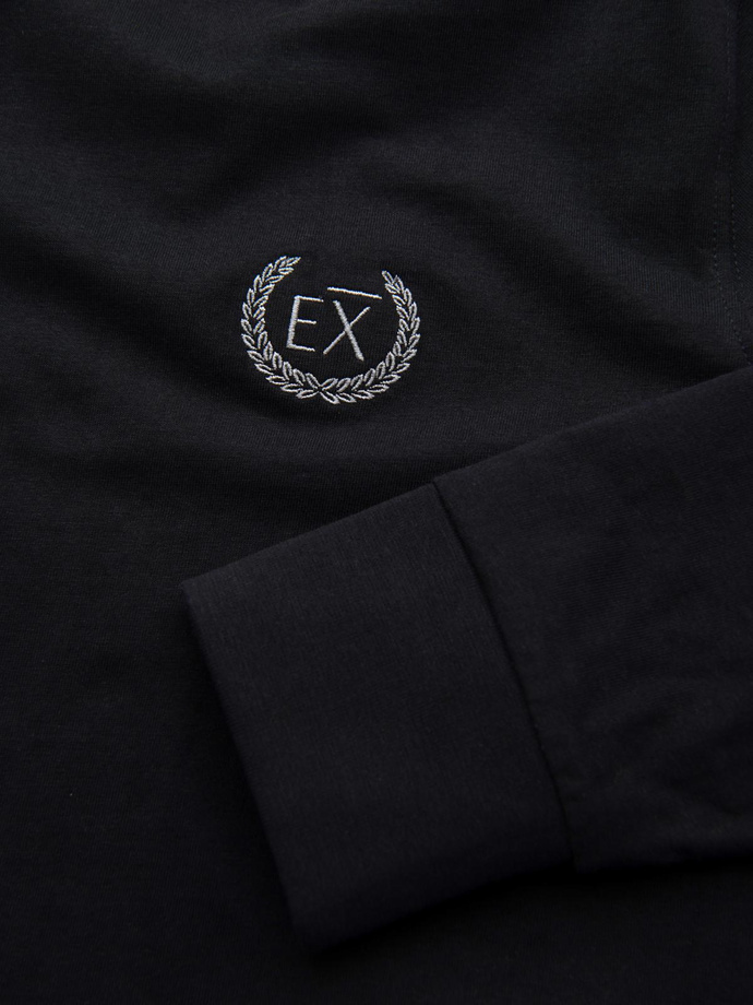 Men's cotton longsleeve with striped U neckline and embroidery - black V4 OM-LSCL-0128