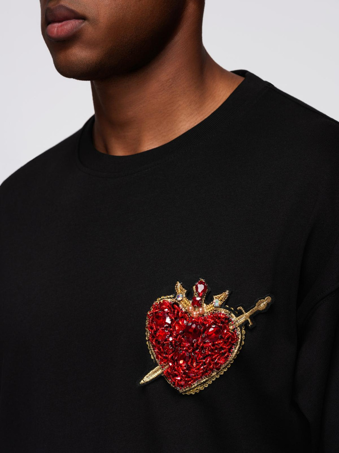 Men's cotton T-shirt with jewelry applique on chest - black V1 OM-TSCT-0290