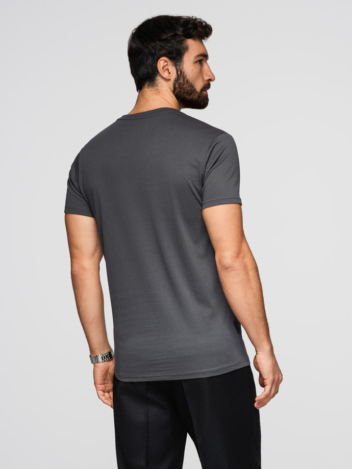 Męska klasyczna bawełniana koszulka z dekoltem w serek BASIC – grafitowa V3 OM-TSBS-0237