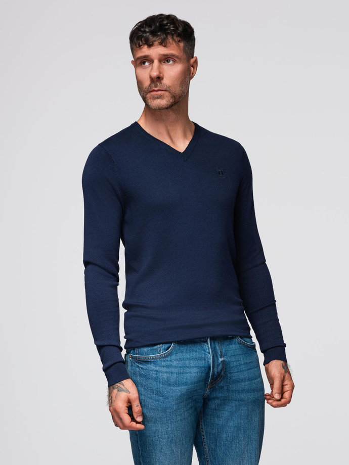 Elegant men's sweater with a v-neck - navy blue V22 OM-SWBS-0107