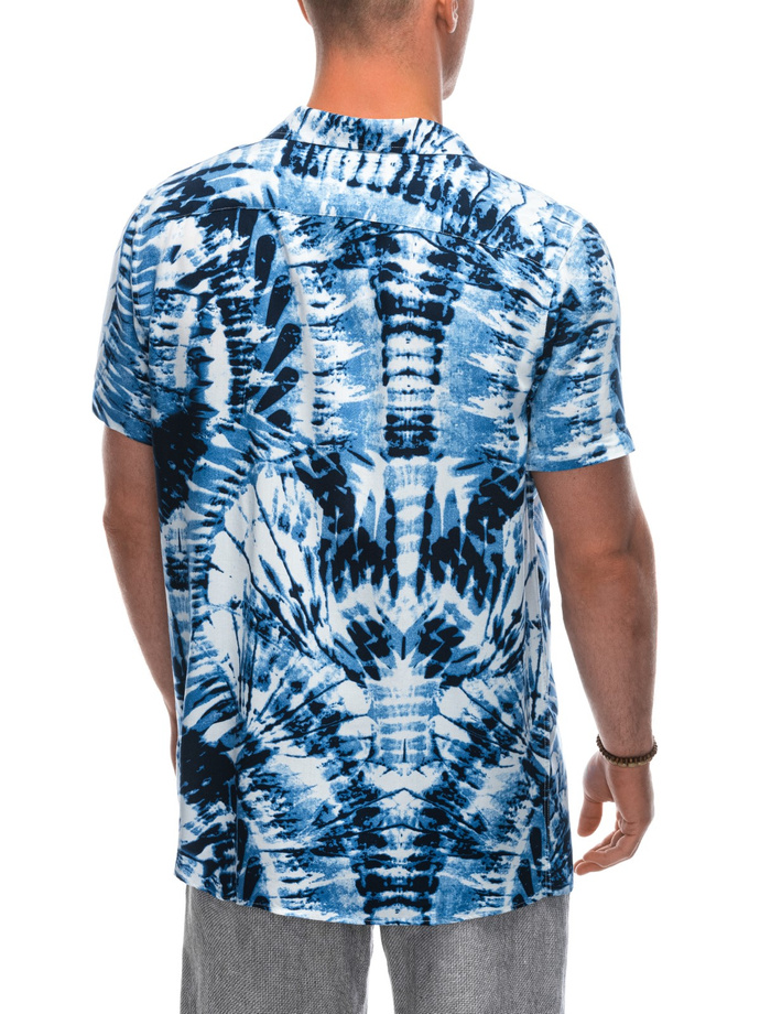 Men's viscose patterned short sleeve shirt OM-SHPS-0113 - white/navy V12