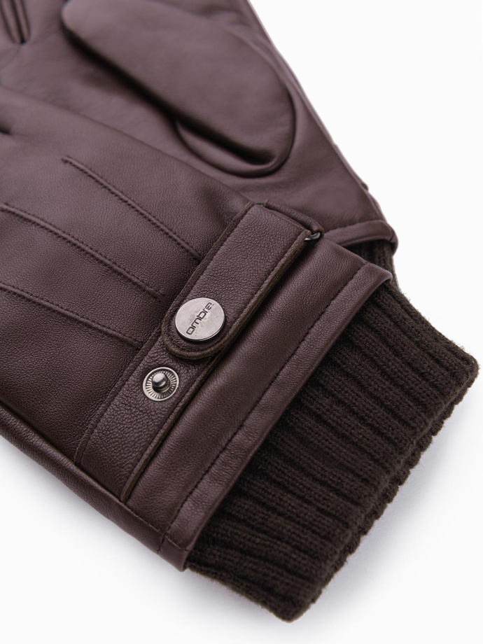 Męskie skórzane rękawiczki z funkcją dotykową - ciemnobrązowe V2 OM-ACGL-0128