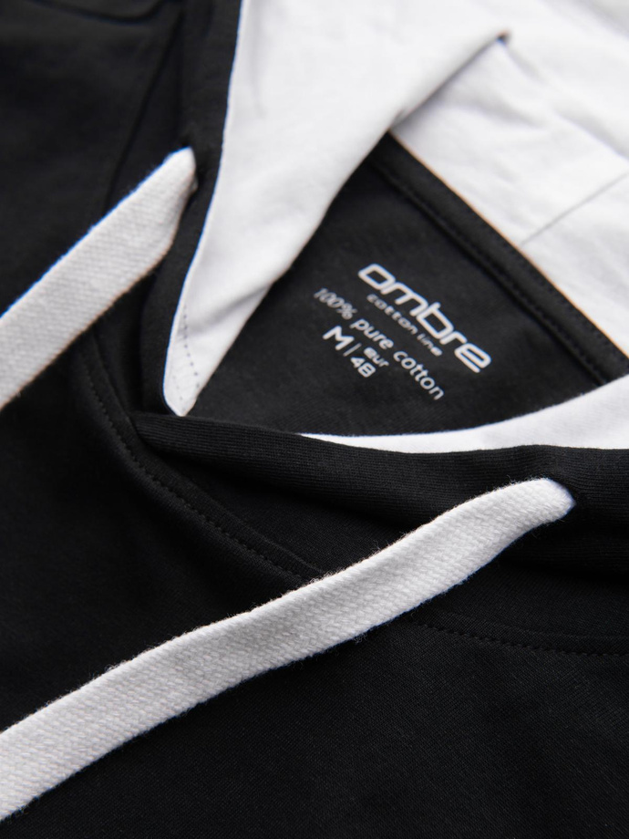 Bawełniany męski t-shirt z kapturem – czarny V9 OM-TSCT-0256