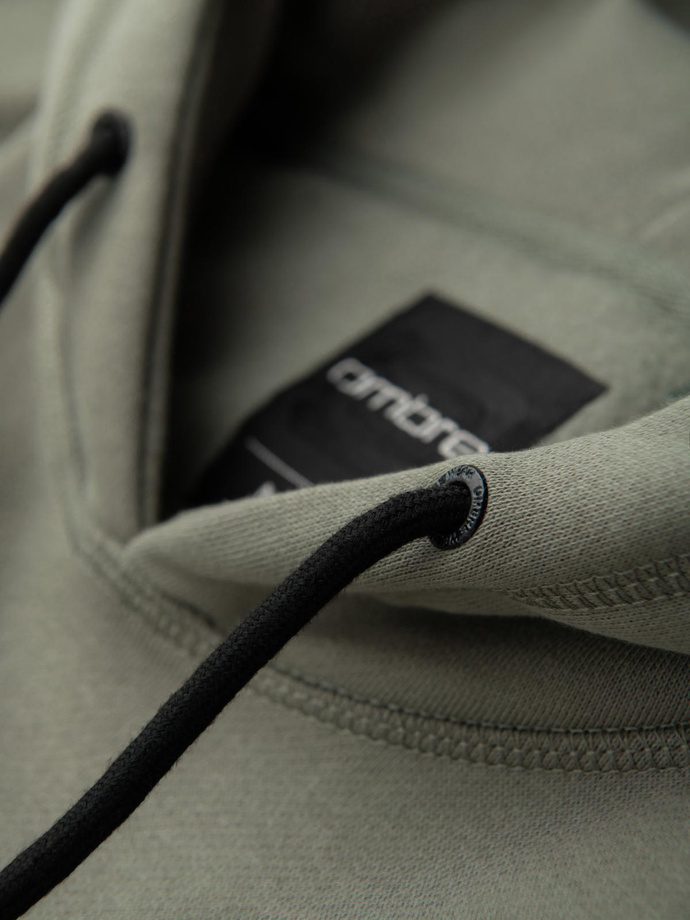 Męska bluza kangurka z haftem i kapturem – khaki V3 OM-SSNZ-0241