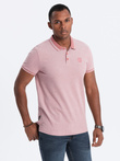 Men's melange polo shirt with contrasting collar - pink V2 S1618