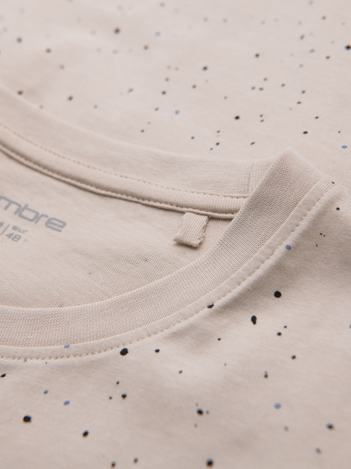 Men's printed cotton t-shirt with round neckline - beige V2 OM-TSFP-0186