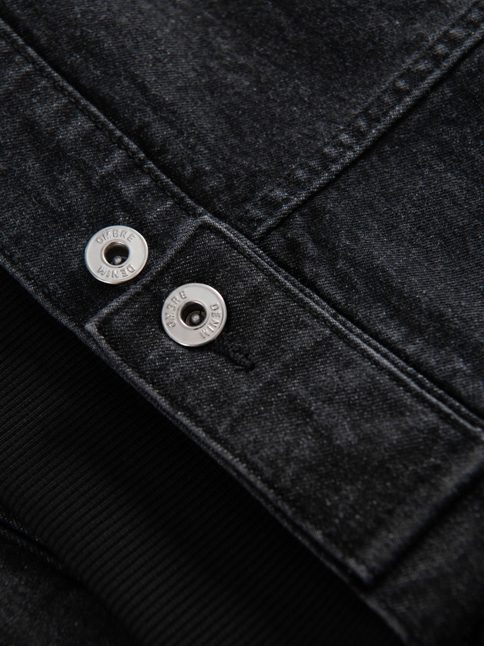 Men's denim jacket with knitted sleeves and hood - black V3 OM-JADJ-0220
