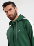 Unzipped men's hooded sweatshirt with piping - dark green V7 OM-SSZP-0210