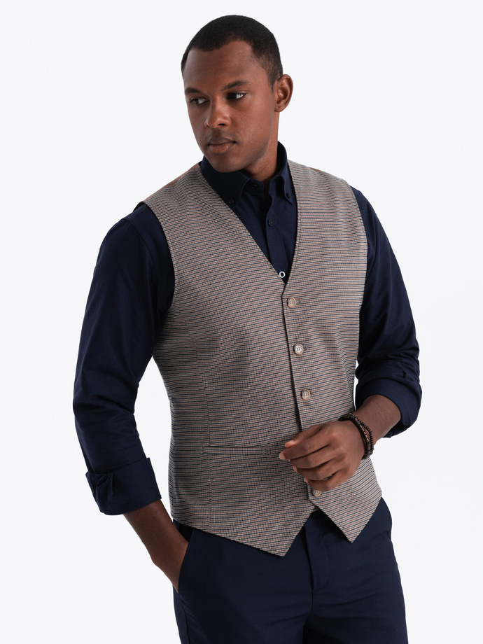 Jacquard casual men's vest without lapels - brown V1 OM-BLZV-0111