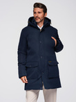 Elegancka męska parka  z kieszeniami cargo i kapturem – granatowa V2 OM-JAPJ-0287