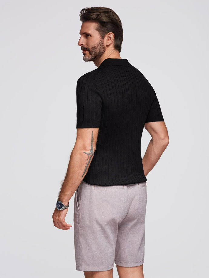 Męska koszulka polo z wiskozą SLIM FIT w pionowy prążek – czarna V1 OM-POSS-0143