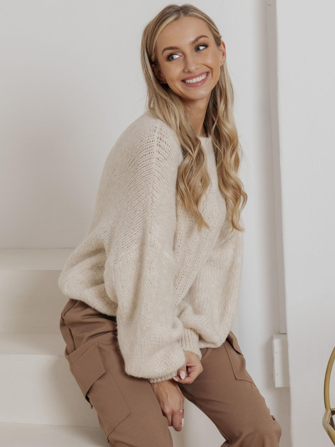 Sweter damski pudełkowy ELR025 - ecru