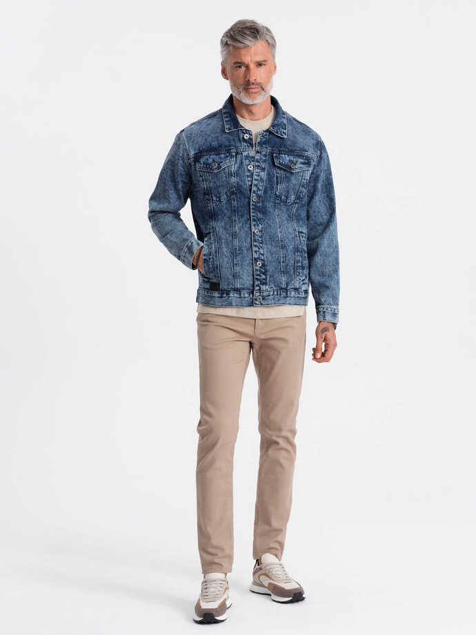 Jeansowa kurtka męska katana z washem – niebieska V4 OM-JADJ-0123