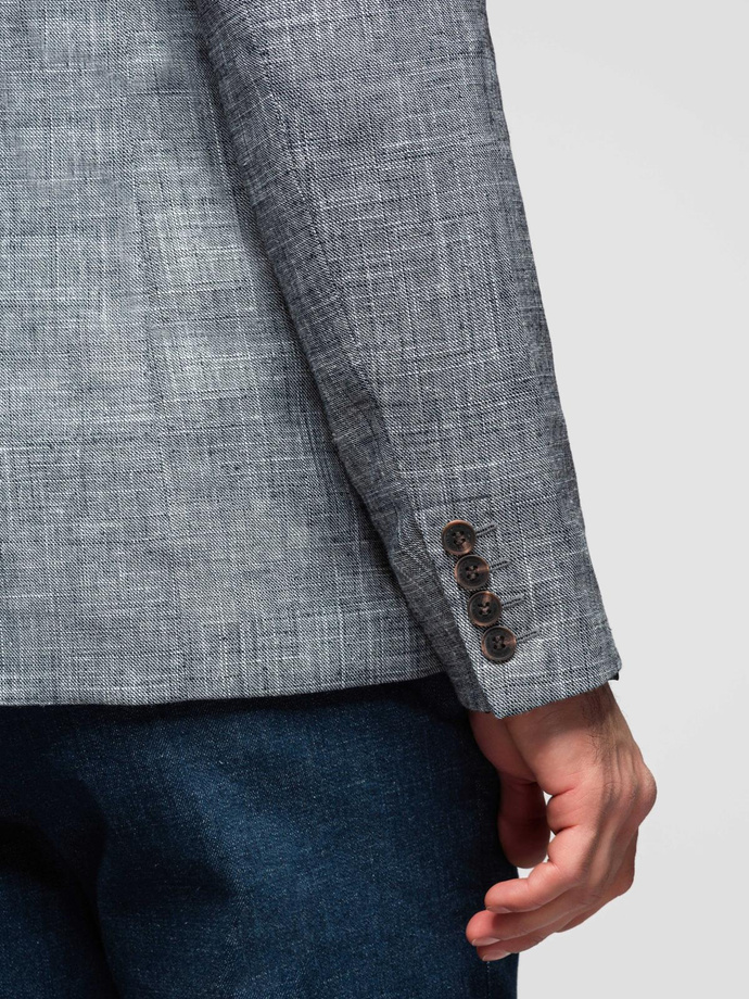 Marynarka męska o kroju REGULAR z lnem - grafitowa V5 OM-BLZB-0128