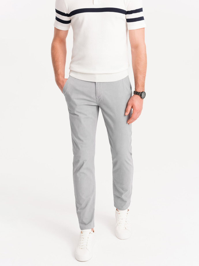 Spodnie męskie chino z ozdobną taśmą w pasie SLIM FIT – szare V6 OM-PACP-0118