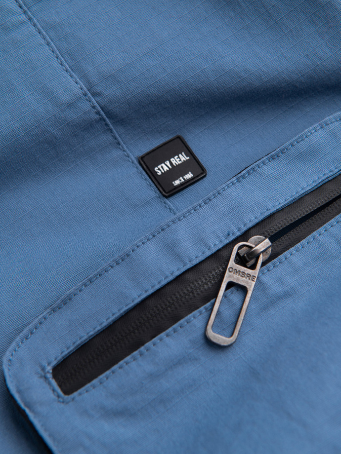 Spodnie męskie JOGGERY z odstającymi i zapinanymi kieszeniami cargo - niebieskie V7 OM-PAJO-0135